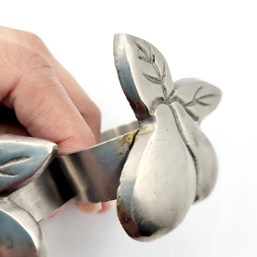 Metal Pear Shaped Napkin Rings Lot of 2 Fruit Silver Colored Food Replacement